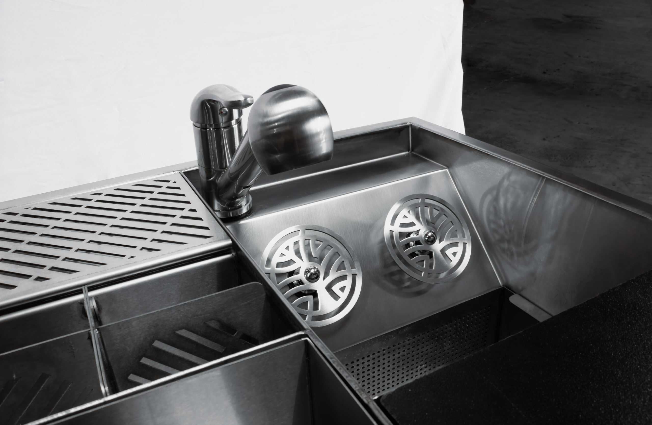 Stainless steel bar glass rinser detail - commercial bartender station